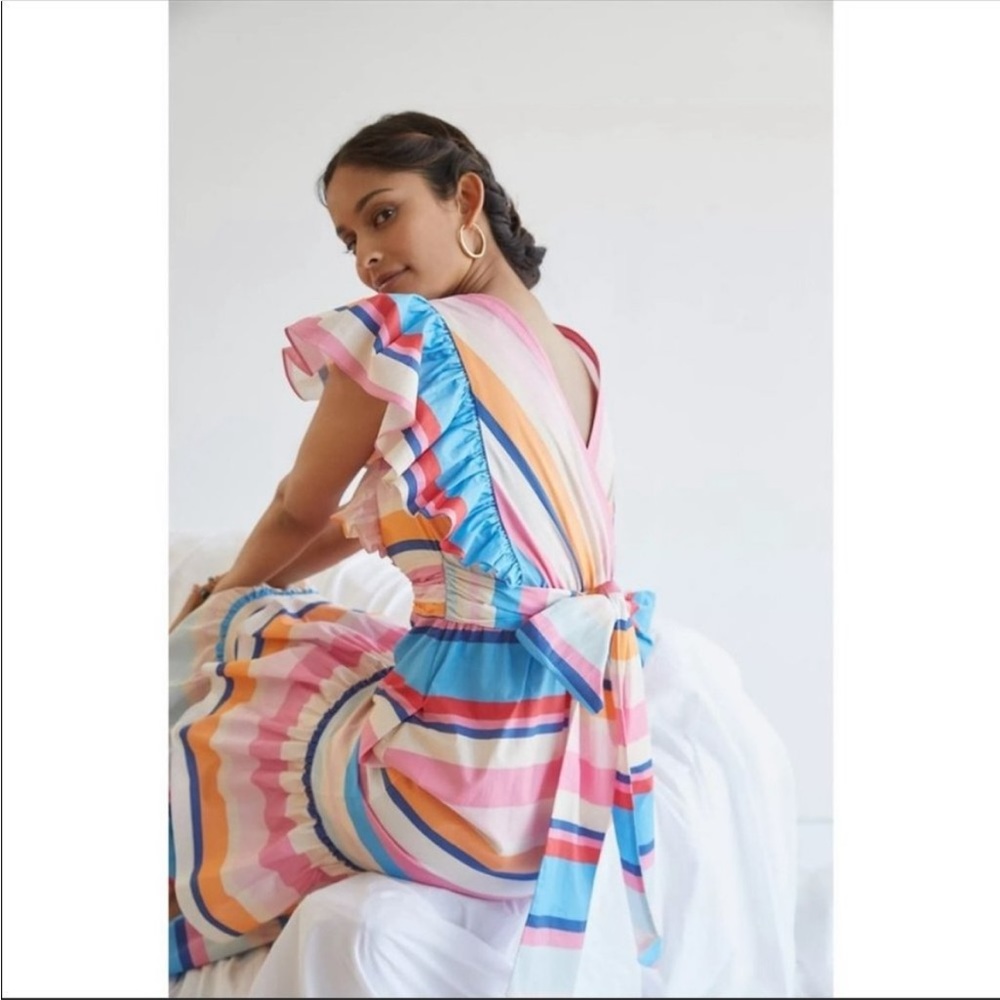 ANTHROPOLOGIE NWT PLENTY by TRACY REESE Rainbow Stripe Flutter Sleeve Maxi Dress - Picture 8 of 11